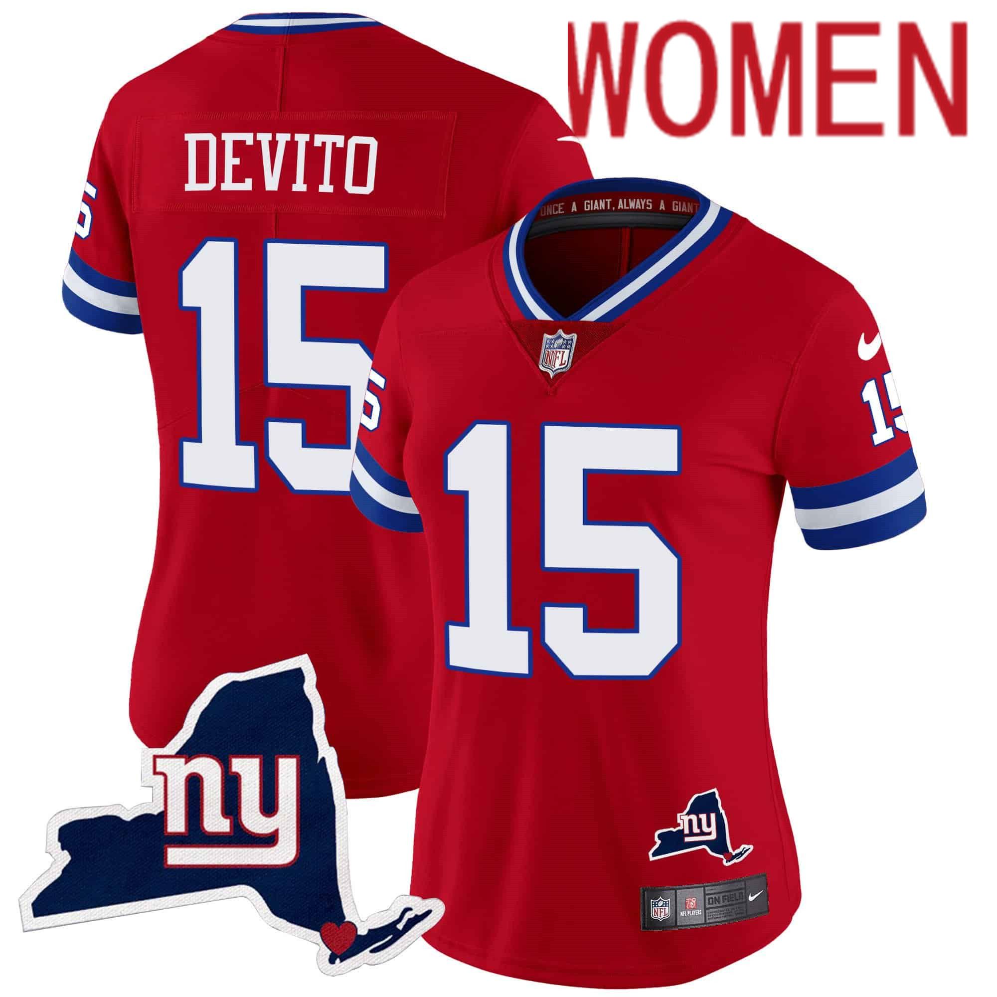 Women New York Giants #15 Devito Red 2024 Nike Map Patch Limited NFL Jersey->women nfl jersey->Women Jersey